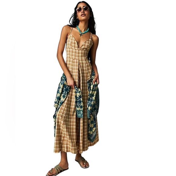 Free People Kaia Plaid Jumpsuit Size Large NWOT